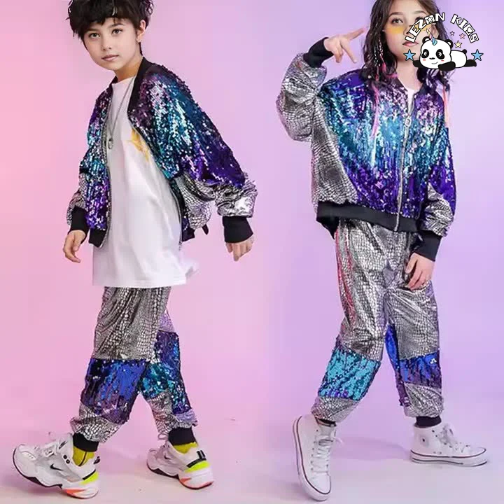 LEZONKIDS - Jazz Dance Hip Hop Sequined Dance Performance Costume Kids Two Piece Sets Custom Boys Clothing Sets